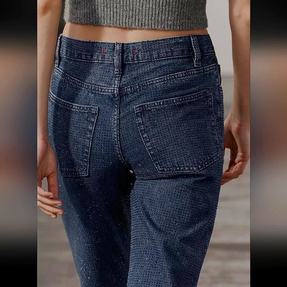 RHINESTONES HIGH RISE BOOTCUT JEANS 💙💙💙 ZARA ZW COLLECTION - Picture 8 of 11